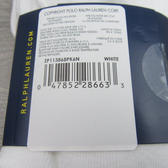 Polo Ralph Lauren Classic Sport Half Low Socks Mens Size 6-13 White (6-Pack) NEW - Picture 11 of 11